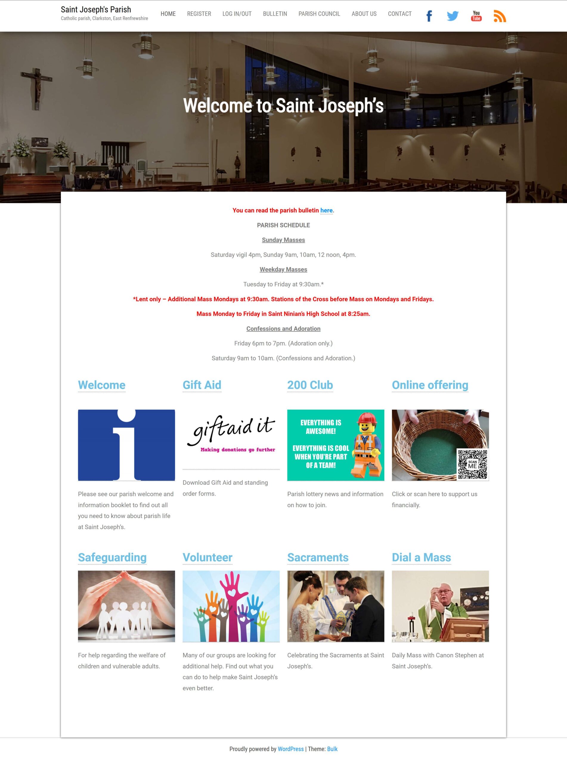 St Joseph's Parish website before the redesign